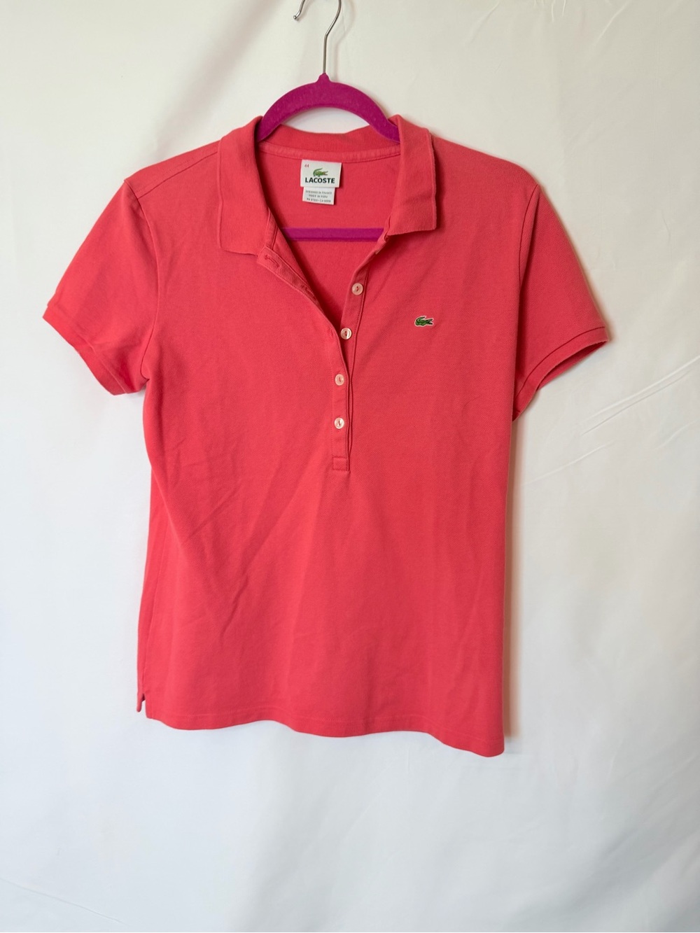Lacoste Women’s Pink Coral Short-Sleeve Button Polo